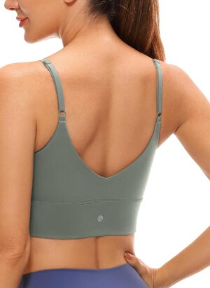 CRZ YOGA Women's V Back Longline Sports Bra with Adjustable Straps Wireless Workout Padded Yoga Bra Cropped Tank Tops