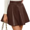 CUPSHE Women Skirt Faux Leather A-Line Mini Skirts High Waist Short Skirts