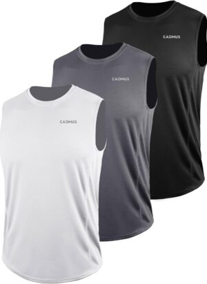 Cadmus Men's 3 Pack Running Tank Tops Breathable Workout Sleeveless Gym Fitness Vests Quick Dry Training Bodybuilding T-Shirts