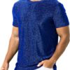 Casey Kevin Men's Shiny Shirts Short Sleeve Sparkly Disco Rave Hot Tops Nightclub Glitter T-Shirt