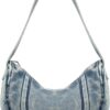 Casual Denim Handbags Womens Shoulder Bag, 80s Retro Vibe Over Washed Denim Hobo Handbags Side Bags Black,Blue