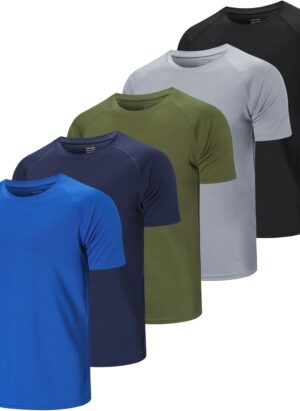 Cimic 5/3 Pack Running Top Men Casual Crew Neck Shirts Workout Plain Quick Dry Gym Top Moisture Wicking Active Athletic Shirts Short Sleeve Sport Tops