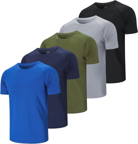 Cimic 5/3 Pack Running Top Men Casual Crew Neck Shirts Workout Plain Quick Dry Gym Top Moisture Wicking Active Athletic Shirts Short Sleeve Sport Tops