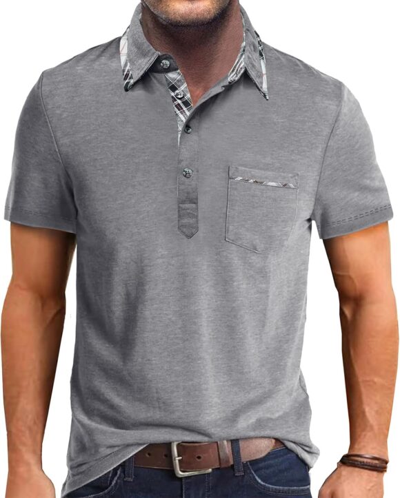 Comilaka Men's Short Sleeve Casual Polo Shirts Classic Button Contrasting Colors T- Shirts with Pocket Stylish Tops