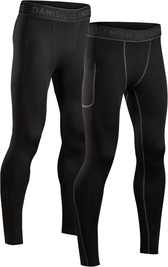 DANISH ENDURANCE Compression Tights, Running, Gym & Workout, Quick Dry, for Men, 2-Pack