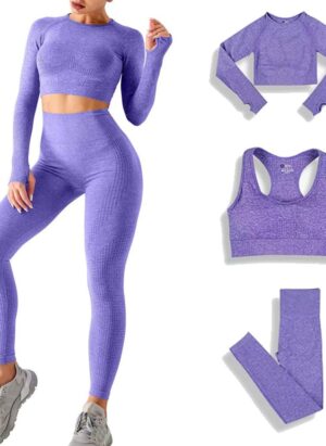 DONYKARRY Seamless Tracksuit for Women, 2024 2/3pcs Outfits Workout Joggers Yoga Gym Sportswear Leggings and Stretch Sports Bra Jumpsuits Clothes Sets