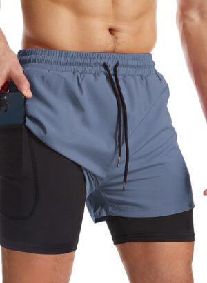 Danfiki Men Running Shorts Men's Shorts Workout with Phone Pocket 2 in 1 Gym Training Shorts Lightweight Quick Drying