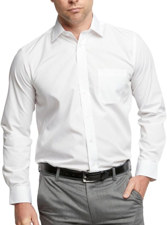 Double TWO Men's Dress Shirt Long Sleeve Business Casual Classic Fit Formal Shirt with Pocket