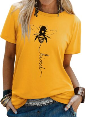 Dresswel Women Bee Kind T-Shirt Ladies Bee Graphic Shirt Crew Neck Short Sleeve Summer Tee Tops