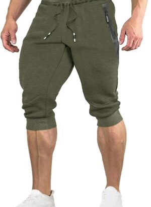 EKLENTSON Mens Shorts 3/4 Joggers Running Shorts Summer Below Knee Training Shorts with Zip Pockets