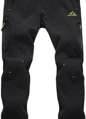 EKLENTSON Men's Waterproof Softshell Fleece Lined Outdoor Walking Trousers Warm Thicken Padded Hiking Ski Pants with Zip Pockets