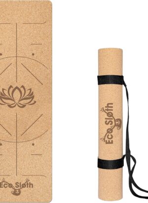 Eco-Friendly Yoga Mat | Cork + Natural Rubber | Includes Carrying Strap | Non Slip Exercise & Fitness for Home Workout