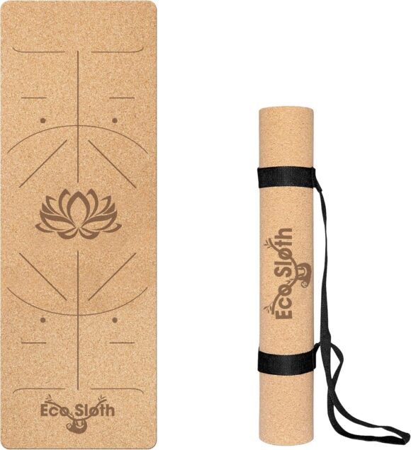 Eco-Friendly Yoga Mat | Cork + Natural Rubber | Includes Carrying Strap | Non Slip Exercise & Fitness for Home Workout