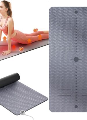 Electric Heated Yoga Mat, TPE Soft Exercise Mat Non-slip Training Mat, 8mm Thicken workout mat Fitness Mat, Temperature Adjustable 10-60℃, 1-12H Timer, 183 x 66 x 0.8 cm gray