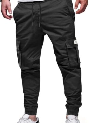 Elegancity Mens Cargo Trousers Casual Jogger Work Pants Regular Fit Drawstring Sweatpants Sports Bottoms with Pockets (38-46)