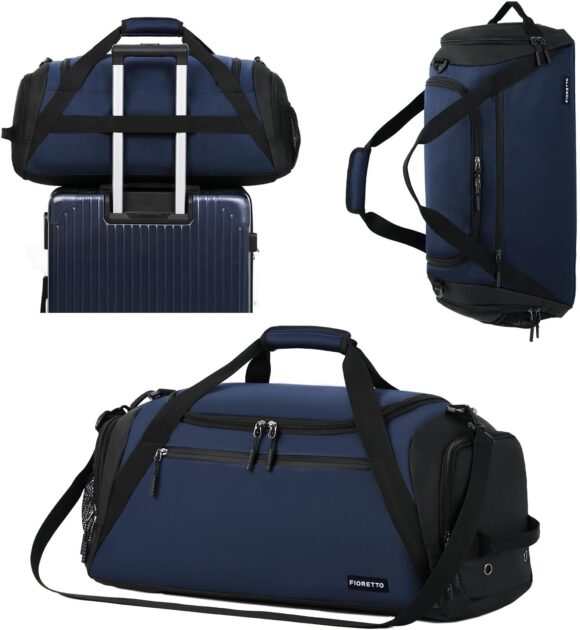 FIORETTO Mens Sports Gym Bag with Wet Pocket & Shoe Compartment,Travel Duffle Bag Overnight Bag with Padded Shoulder Strap, Water-Resistant Sports Holdall for Swimming