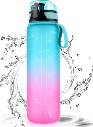 FULDENT Sports Water Bottle 1L Leakproof Design Water Bottle, BPA Free Tritan Plastic Drinking Bottle for Teenager, Adult, Sports, Hiking, Gym, Fitness, Outdoor, Cycling, School & Office