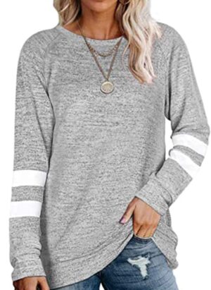 Famulily Women Comfy Striped Colour Block Soft Long Sleeve Tunics Tops Casual Sweatshirts S-XXL