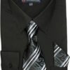 Fortino Landi Men's Long Sleeve Dress Shirt With Matching Tie And Handkerchief