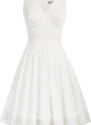 GRACE KARIN Elegant Wedding Bridesmaid Dress for Women UK Sleeveless A-line Lace Cocktail Dress Vintage