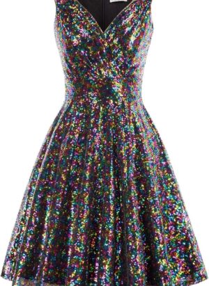 GRACE KARIN Sequins Club Dress Rockabilly Sleeveless A-line Swing Casual Fancy Dress