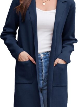 GRACE KARIN Women Long Jackets Lapel Collar Elegant Open Front OL Blazer Coat Cardigan with Pockets