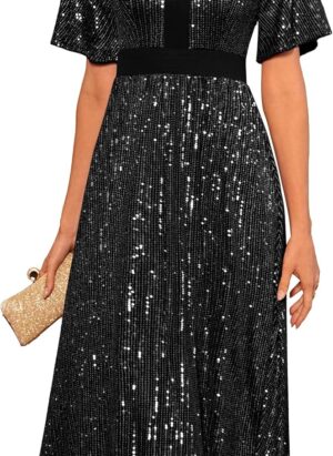 GRACE KARIN Women's Elegant Sequin Dress Festive Wedding Guest Cocktail Dress Shiny Sequin Dress Evening Party