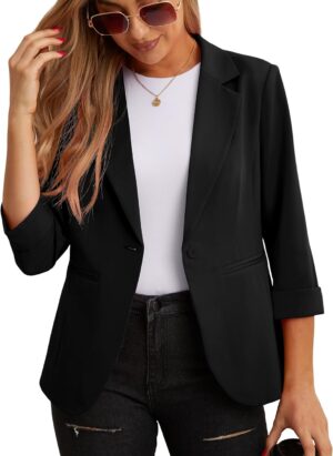 GRECERELLE Women's Blazer Suit Elegant 3/4 Sleeve Jackets Business Casual Work Office Blazer Jacket Suiting & Blazers Cardigans with Pockets Button for Ladies