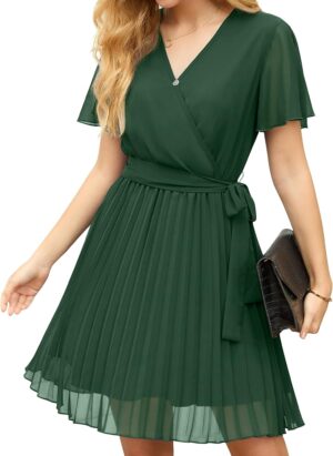 GRECERELLE Womens Summer Casual Wrap Dress Chiffon Cute Pleated Beach Tie Waist Dresses for Women