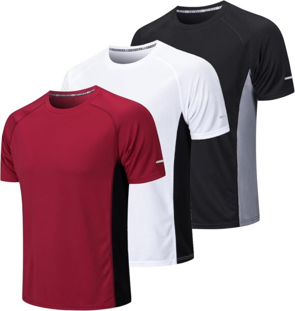 Gaiatiger 3 Pack Gym Shirts Men Quick Dry Running Tops for Men Breathable Sport T Shirts Moisture Wicking Workout Training Shirts Short Sleeve Tops