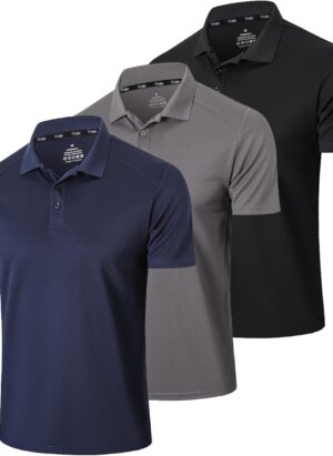 Gaiatiger 3 Pack Mens Polo Shirts Short Sleeve Quick Dry Lightweight Golf Casual Collared Tops Breathable Moisture Wicking Work Shirts