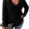 Gemulate Plus Size Jumpers for Women Long Sleeve Tops Casual Ladies Loose V Neck Lightweight Sweatshirts Sweater (XL-5XL)