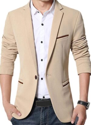 Gopune Men's Slim Fit Casual One Button Suits Coat Solid Blazer Business Jacket