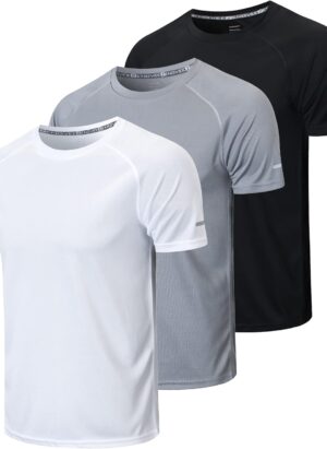 HUAKANG 3 Pack T Shirts Men Breathable Sport Shirts Men Cool Dry Running Tops Short Sleeve Gym Tops Athletic for Men