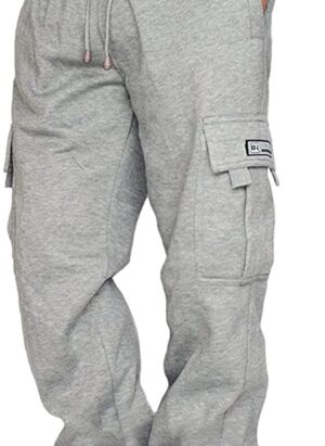 Halfword Mens Loose Fleece Cargo Trousers Casual Gym Jogging Bottoms Lightweight Joggers Sweatpants