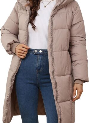 Happy Cherry Puffer Coat for Women Winter Thicken Warm Coat with Pockets Hooded Windproof Long Jacket