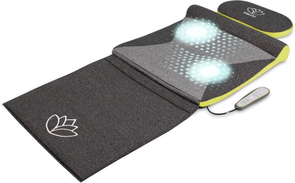 HoMedics Stretch Mat XS - Inspired by Yoga, Remote Control Adjustable Intensity, at Home Pre-Programmed Yoga/Stretch Mat for Back, Shoulder, Hip Support, Foldable Mat with Support Pillow - Grey