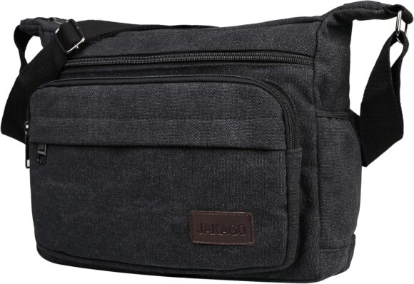 JAKAGO Messenger Shoulder Bag 13 Inch,Multi Pockets Canvas Crossbody Bag for Men,Casual Lightweight Satchel Bag for Outdoor Fishing Camping Hiking Travel Working Daily Use