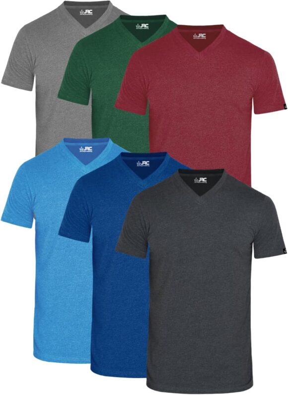 JRC Just Royal Clothing Mens V-Neck Short Sleeve T-Shirts, Casual Vee Neck Tops, Pack of 6