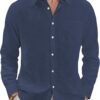 J.VER Men's Linen Cotton Shirts Long Sleeve Regular Fit Casual Solid Shirt Lightweight Summer Beach Shirts with Pocket