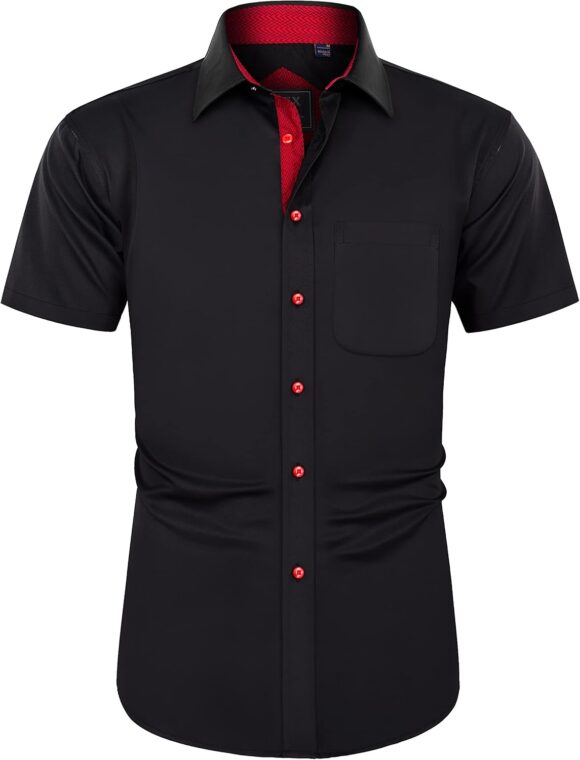 J.VER Men's Short Sleeve Dress Shirt Stretch Iron Free Regular Fit Business Casual Button Down Shirts