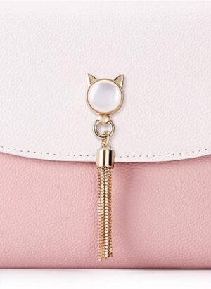 KALIDI Small Crossbody Shoulder Bag Purse with Cute Cat Shape Tassels PU Leather Cross Body Phone Handbags for Girls Ladies