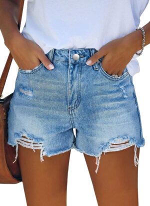 KISSMODA Women’s Denim Shorts Ripped High Waisted Hot Shorts Ladies Cut Off Jean Shorts Cute Shorts