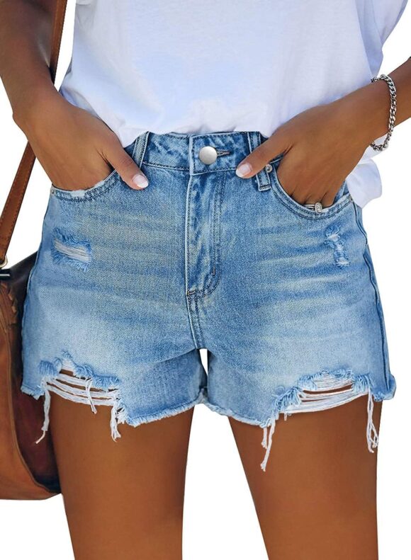 KISSMODA Women’s Denim Shorts Ripped High Waisted Hot Shorts Ladies Cut Off Jean Shorts Cute Shorts