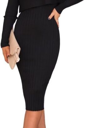 LACOZY Women's Long Sleeve Sweater Dresses 2 Piece Crop Tops Bodycon Midi Dress Ribbed Knit Skirt Sets 2024