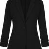 LADI TREND Womens Casual Blazer Suit One Button Jacket Blazers Notched Lapel Workwear Elegant 3/4 Ruched Sleeve Classic Formal