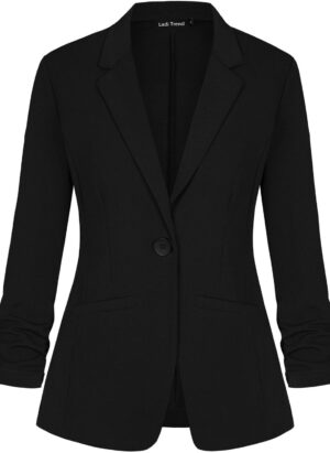 LADI TREND Womens Casual Blazer Suit One Button Jacket Blazers Notched Lapel Workwear Elegant 3/4 Ruched Sleeve Classic Formal