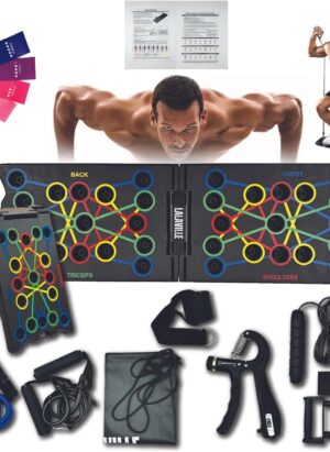 LALAVILLE Push Up Board Fitness 2023, Portable Foldable 34 in 1 Push Up Bar at Home Gym, 2x Pushup Handles, 2x Resistance Bands, 1x Jump Rope, 1x Wrist Strengthener, 1x Bag, 5x Yoga Resistance Bands,