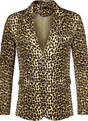 Lars Amadeus Men's Party Animal Leopard Print Blazer Notched Lapel Lightweight Sport Coat Suit Jacket