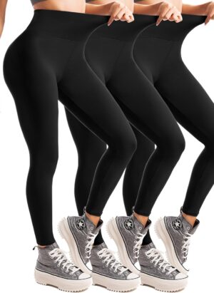 Leafigure 3 Pack Leggings for Women High Waisted Non See-Through Black Soft Workout Gym Yoga Pants
